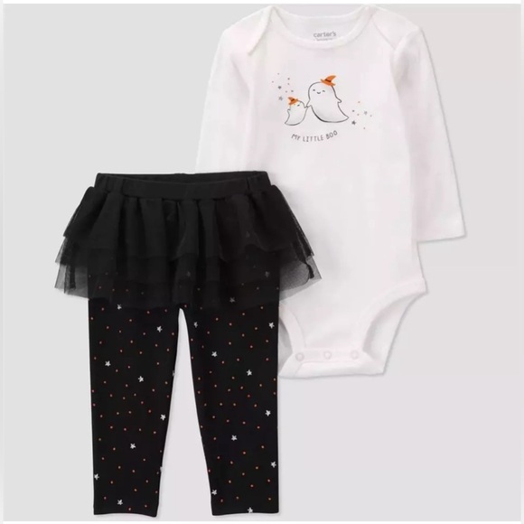 Carter’s “My Little Boo” Bodysuit Onesie and Tutu Black Leggings - Halloween - Picture 1 of 5